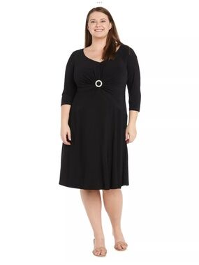 R&M Richards Ruched O Ring Detail Fit and Flare Jersey Dress, size 18W